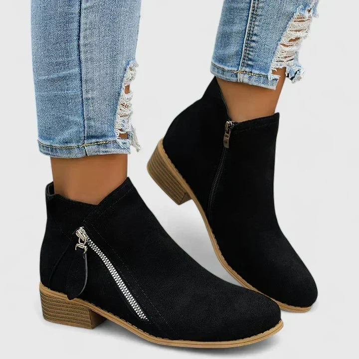 Barbara | Effortless Zip-Up Block Heel Ankle Boots