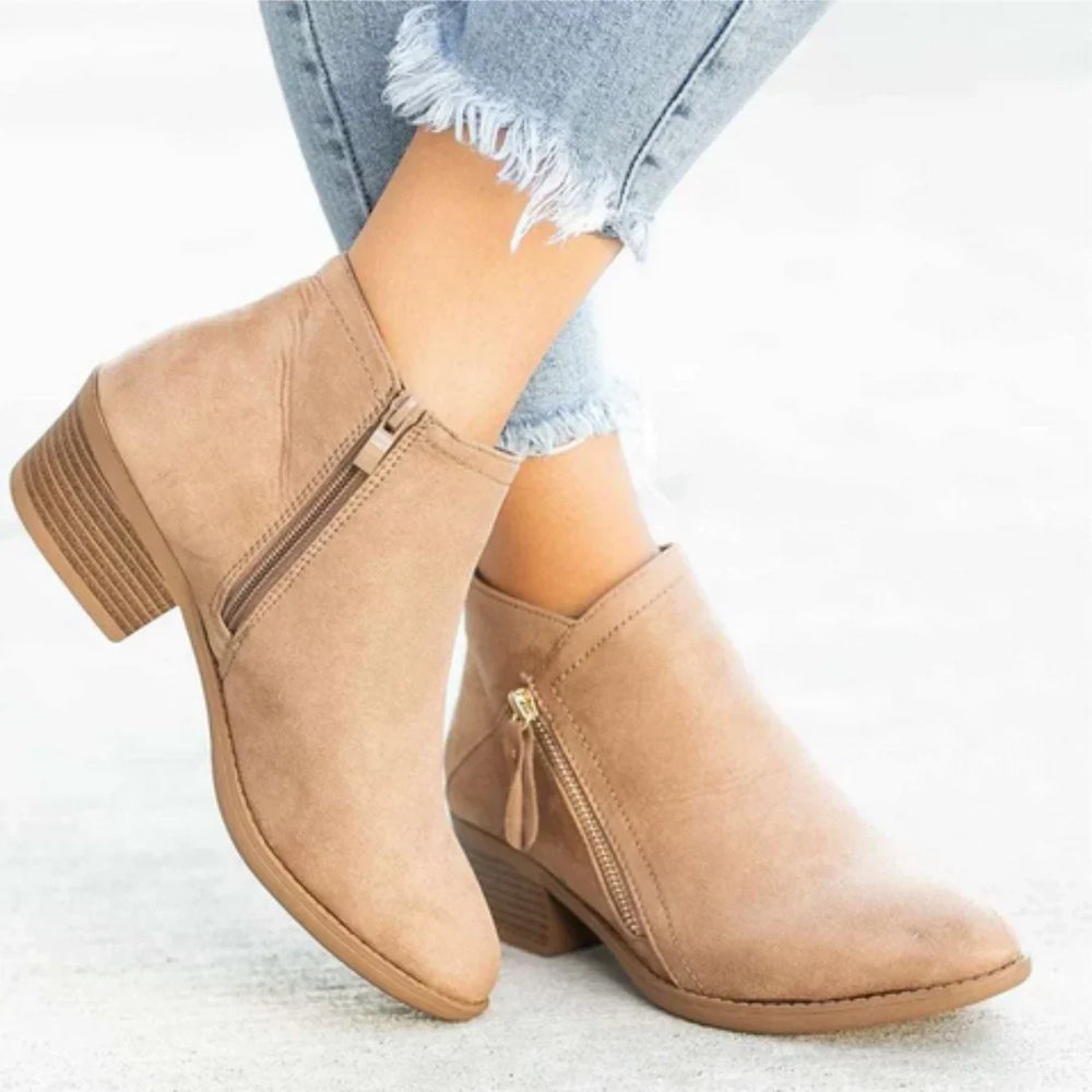 Barbara | Effortless Zip-Up Block Heel Ankle Boots