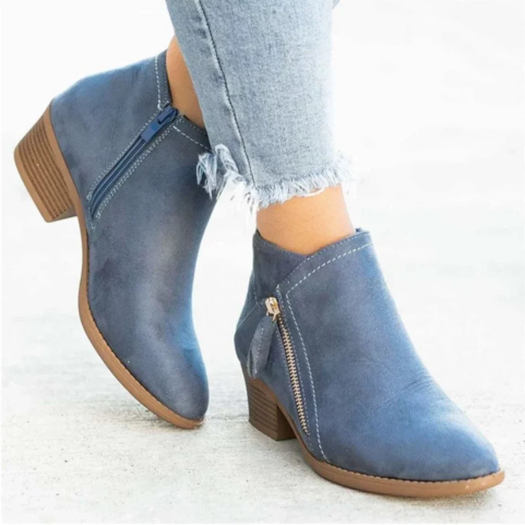 Barbara | Effortless Zip-Up Block Heel Ankle Boots