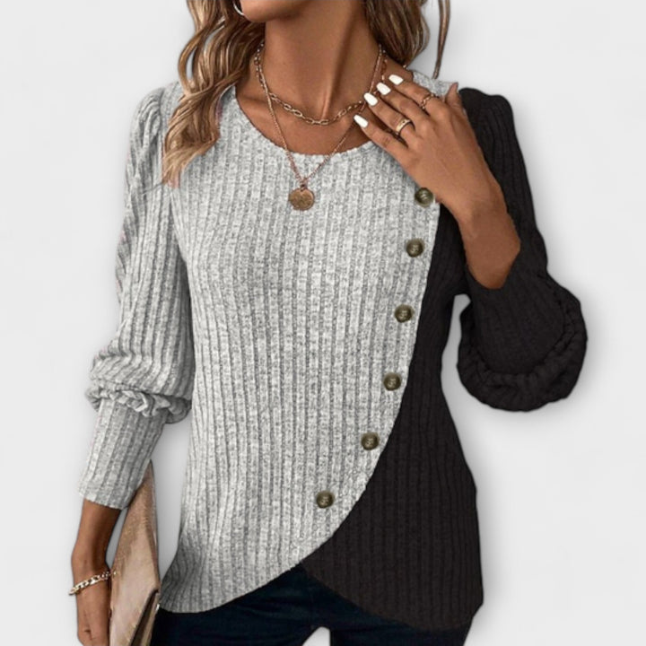 Betty | Classic Asymmetric Ribbed Long Sleeve Knit Sweater