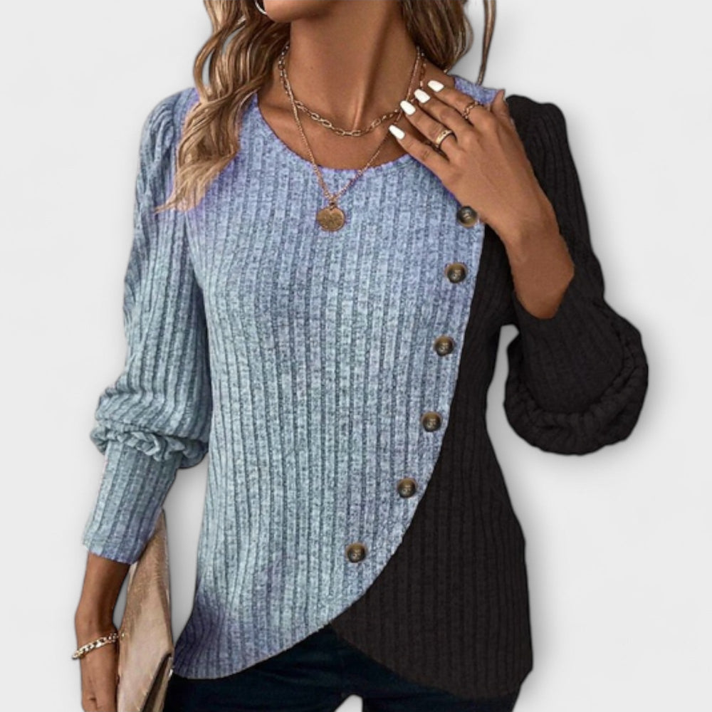 Betty | Classic Asymmetric Ribbed Long Sleeve Knit Sweater