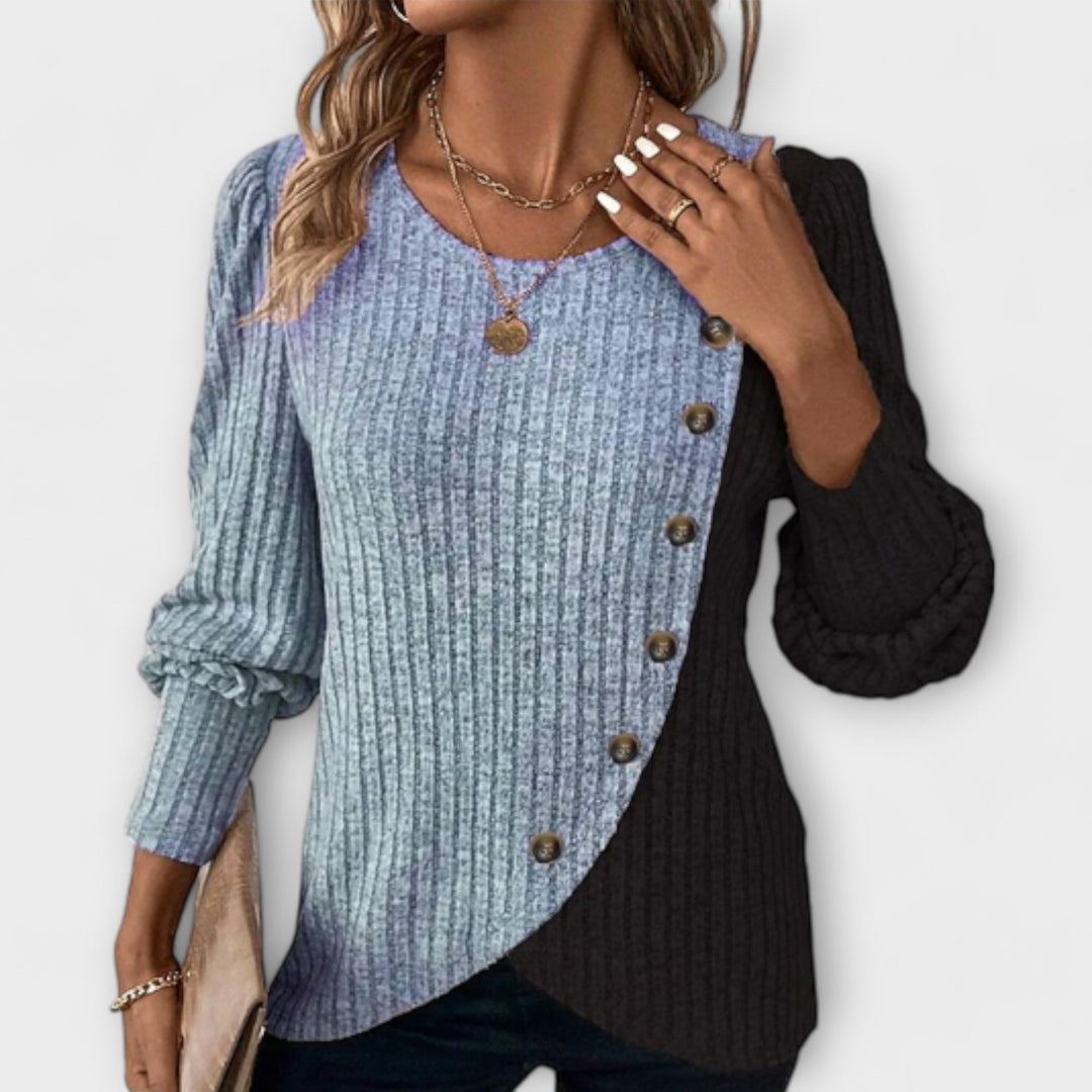 Betty | Classic Asymmetric Ribbed Long Sleeve Knit Sweater