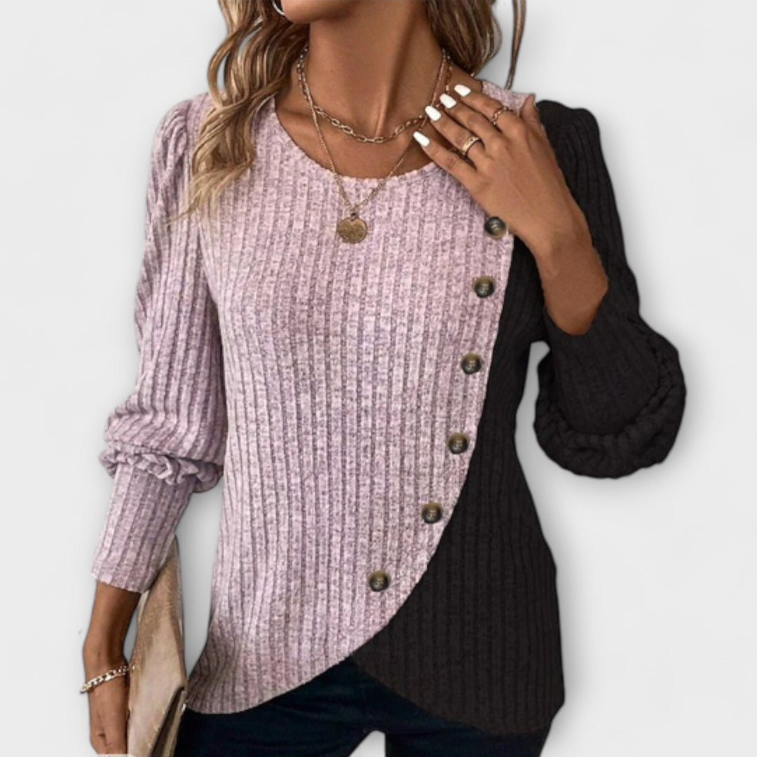 Betty | Classic Asymmetric Ribbed Long Sleeve Knit Sweater