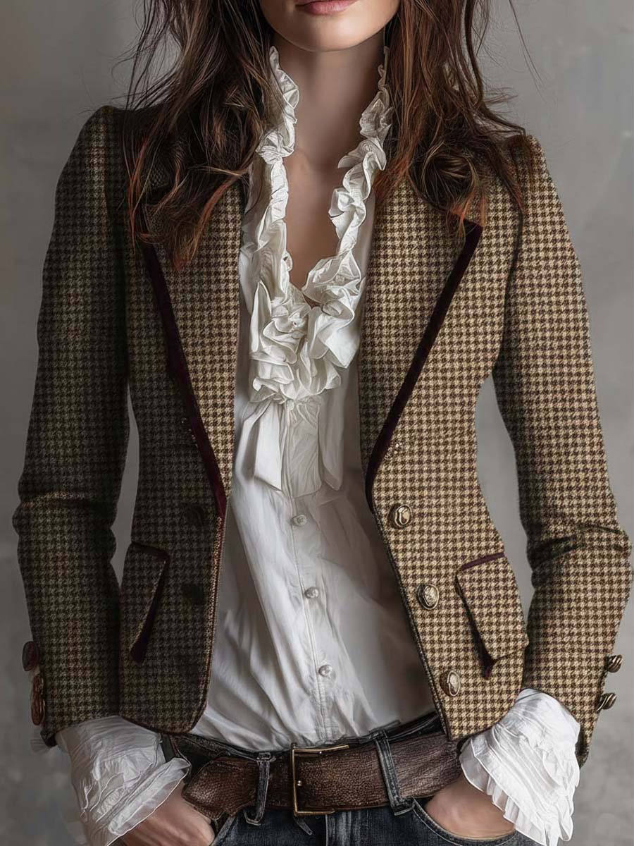 Betty | Classic Houndstooth Tailored Blazer Jacket