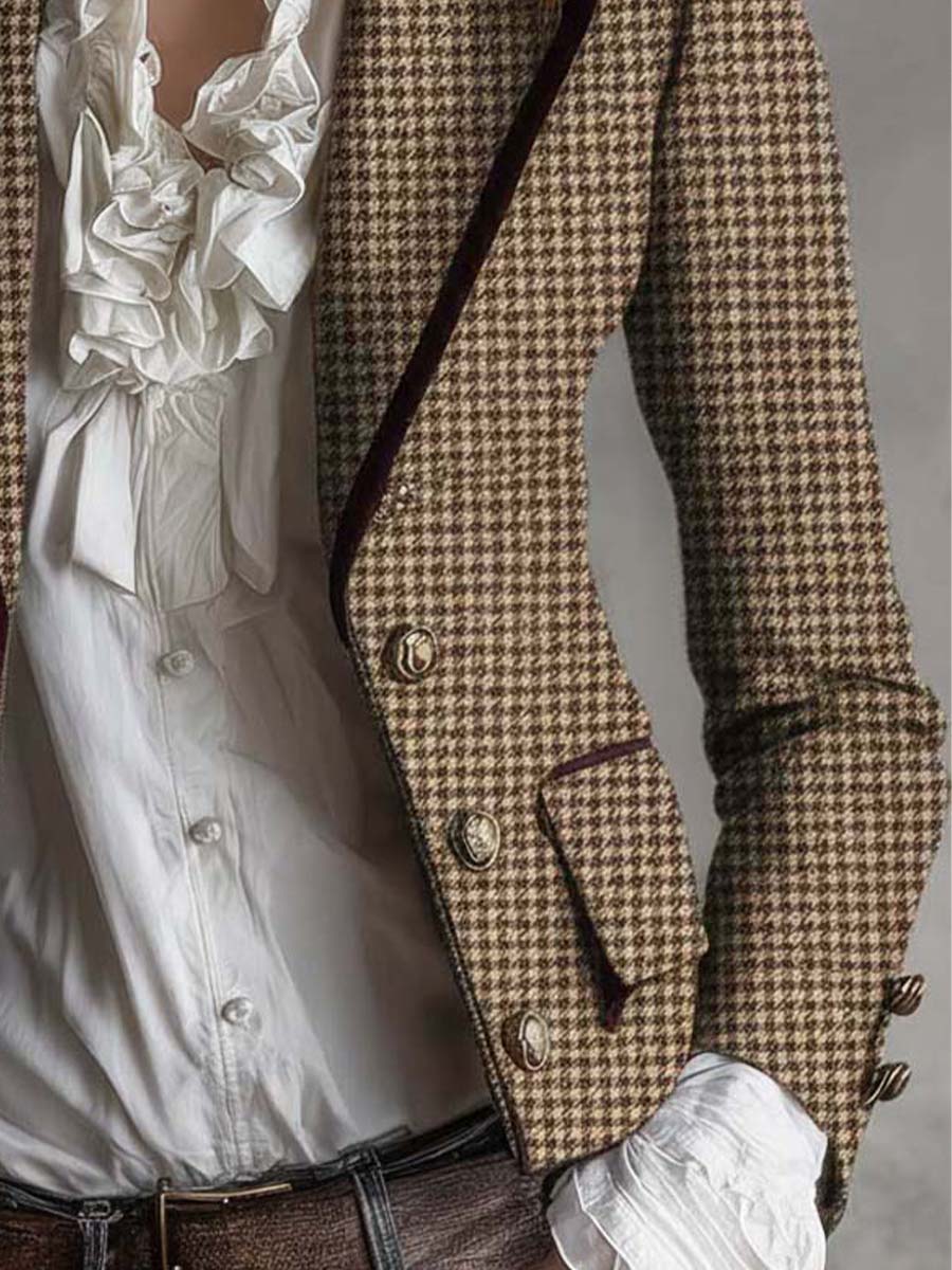 Betty | Classic Houndstooth Tailored Blazer Jacket