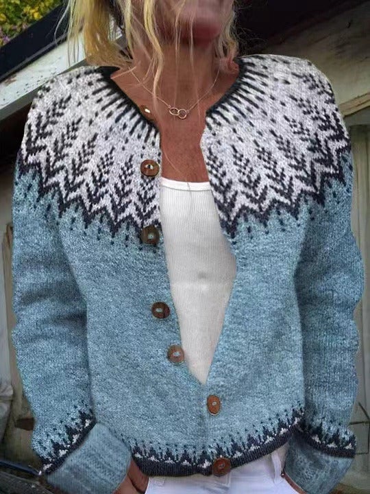 Betty | Cozy Fair Isle Button Front Knit Cardigan