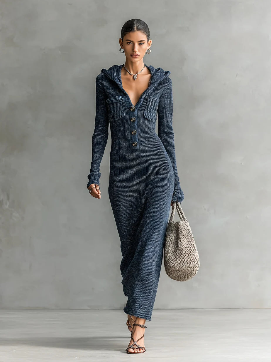 Betty | Refined Hooded Ribbed Knit Sweater Dress