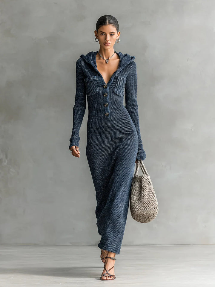 Betty | Refined Hooded Ribbed Knit Sweater Dress