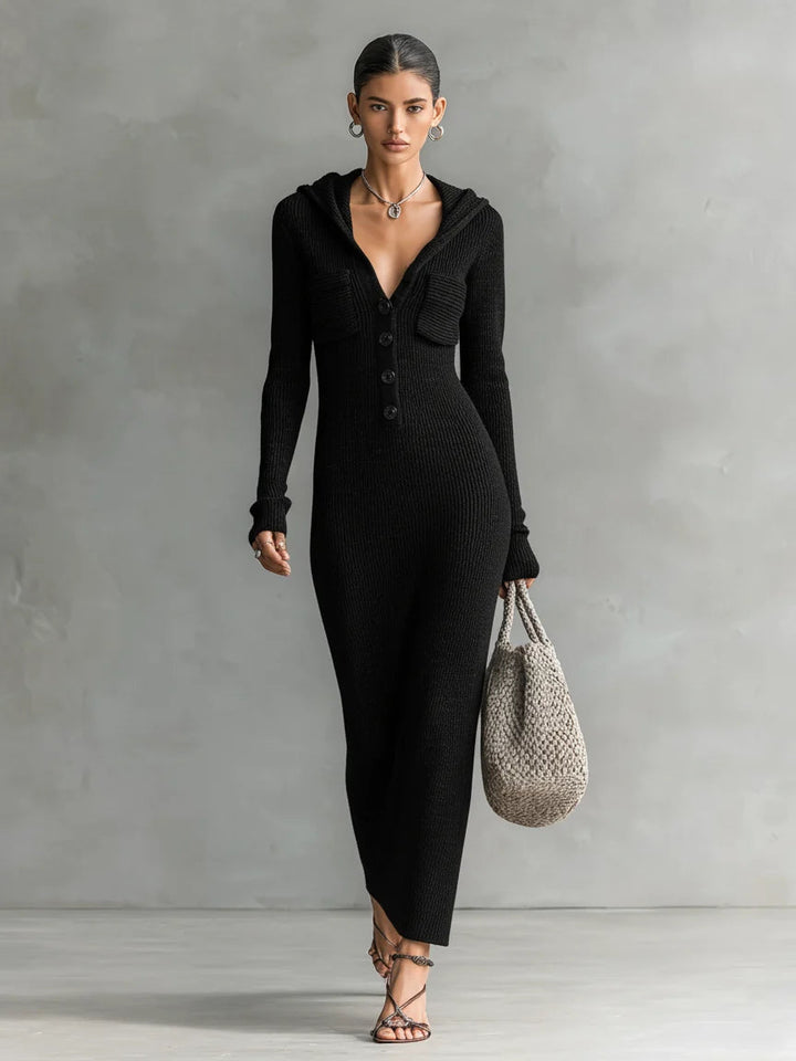 Betty | Refined Hooded Ribbed Knit Sweater Dress