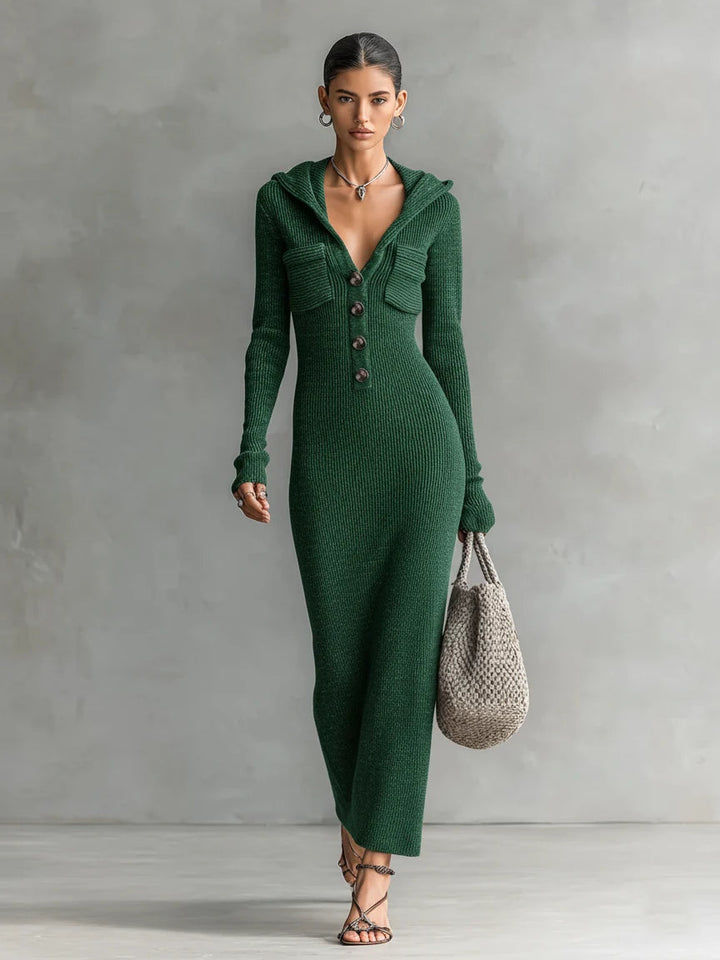 Betty | Refined Hooded Ribbed Knit Sweater Dress