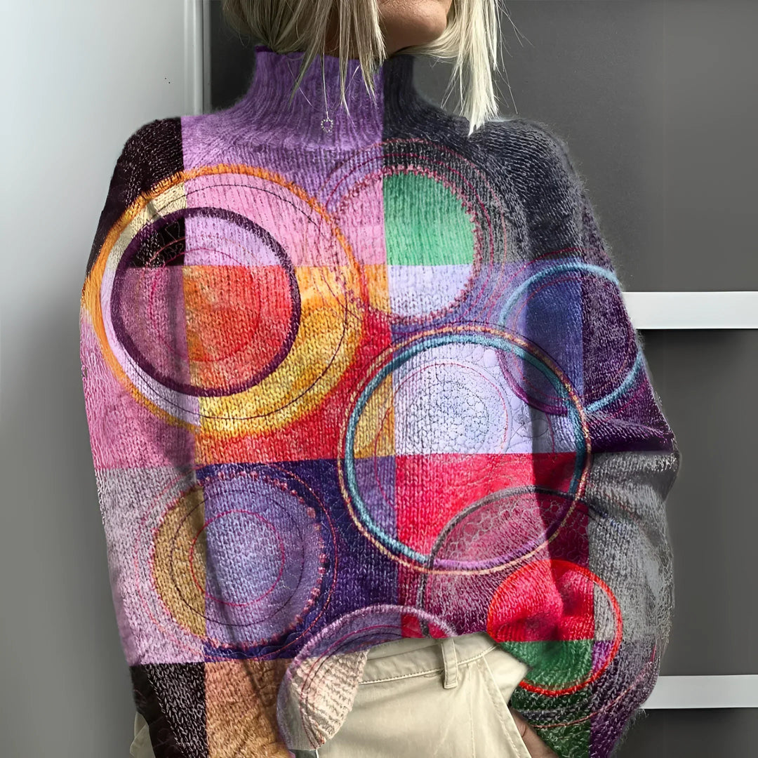 Betty | Stylish Abstract Print Knit Turtleneck Sweater