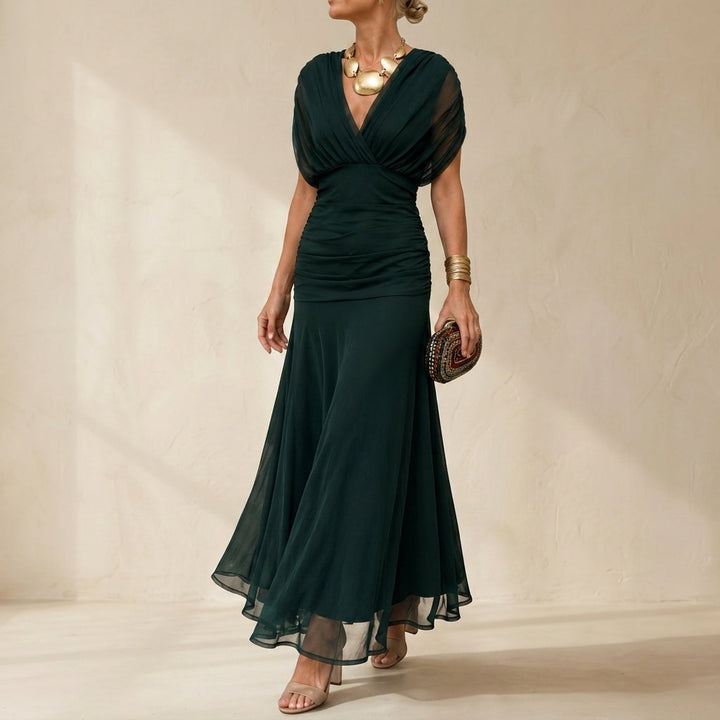 Betty | Stylish Ruched V-Neck Christmas Dress Maxi Gown