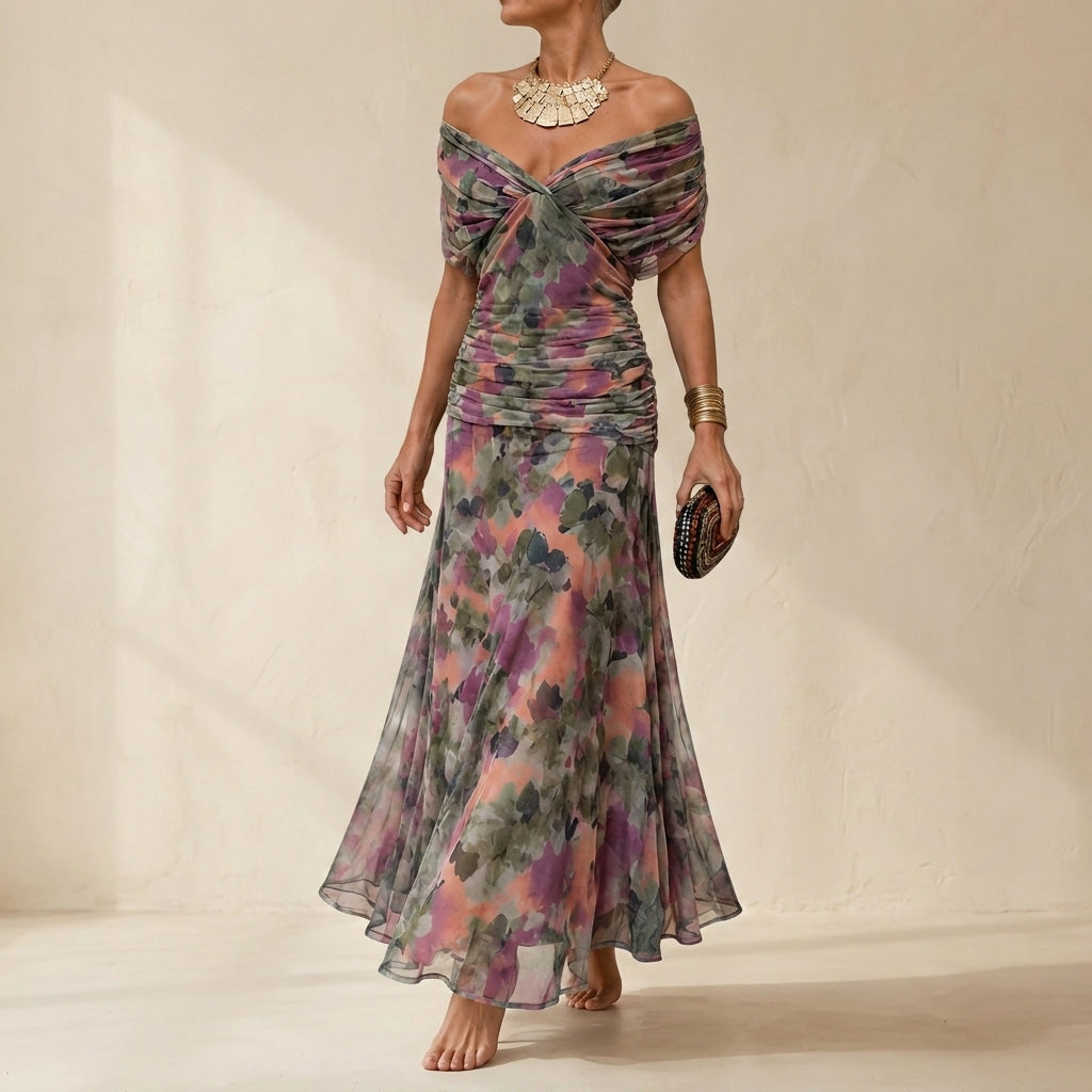 Betty | Stylish Ruched V-Neck Christmas Dress Maxi Gown