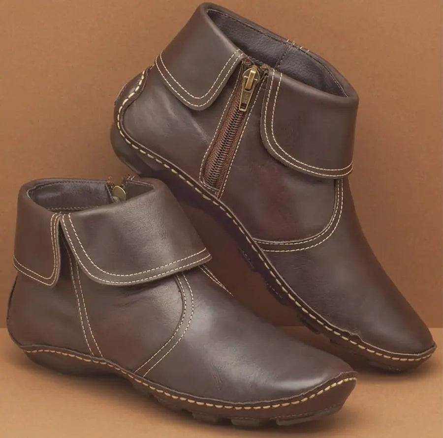 Betty | Timeless Hand-Stitched Leather-Look Ankle Boots