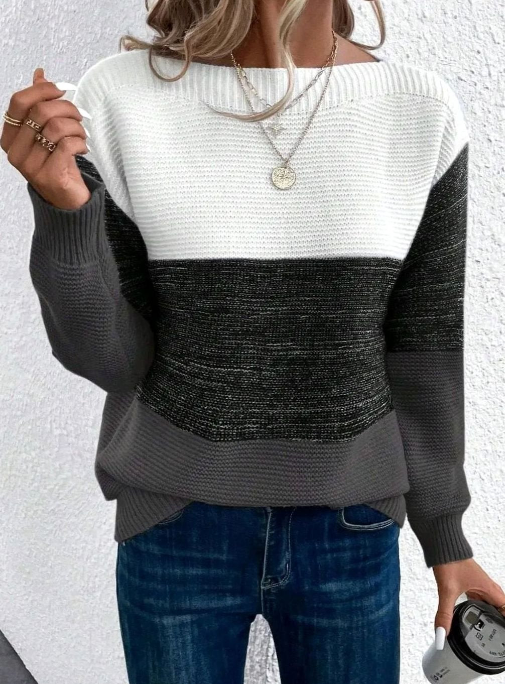 Beverly | Elegant Color-Block Crew Neck Knit Sweater