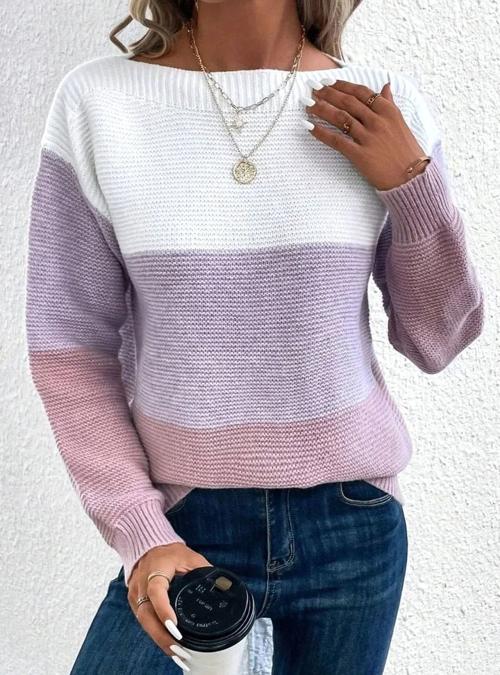 Beverly | Elegant Color-Block Crew Neck Knit Sweater
