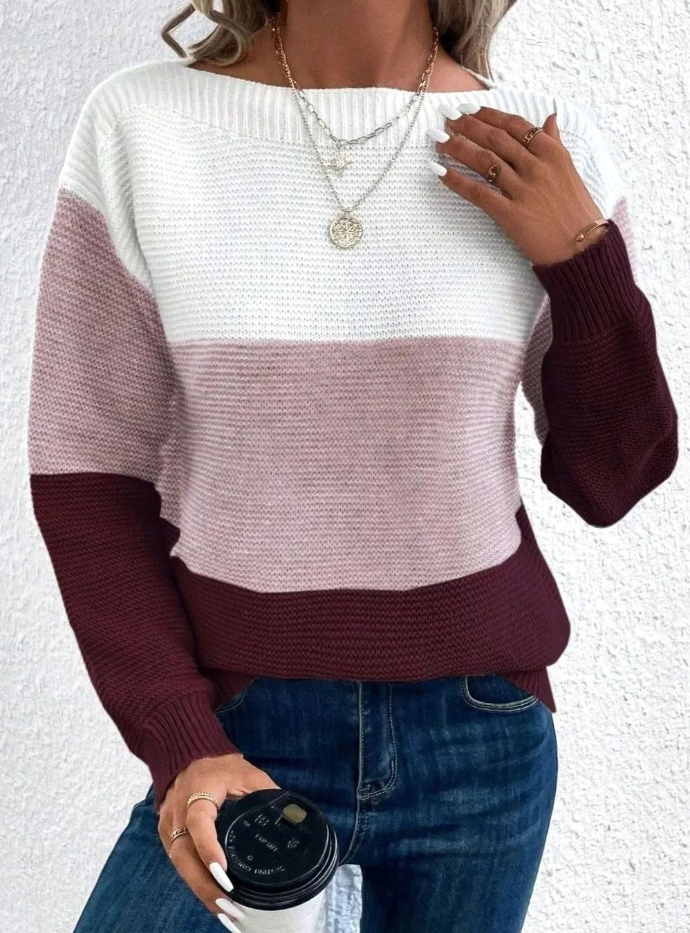 Beverly | Elegant Color-Block Crew Neck Knit Sweater