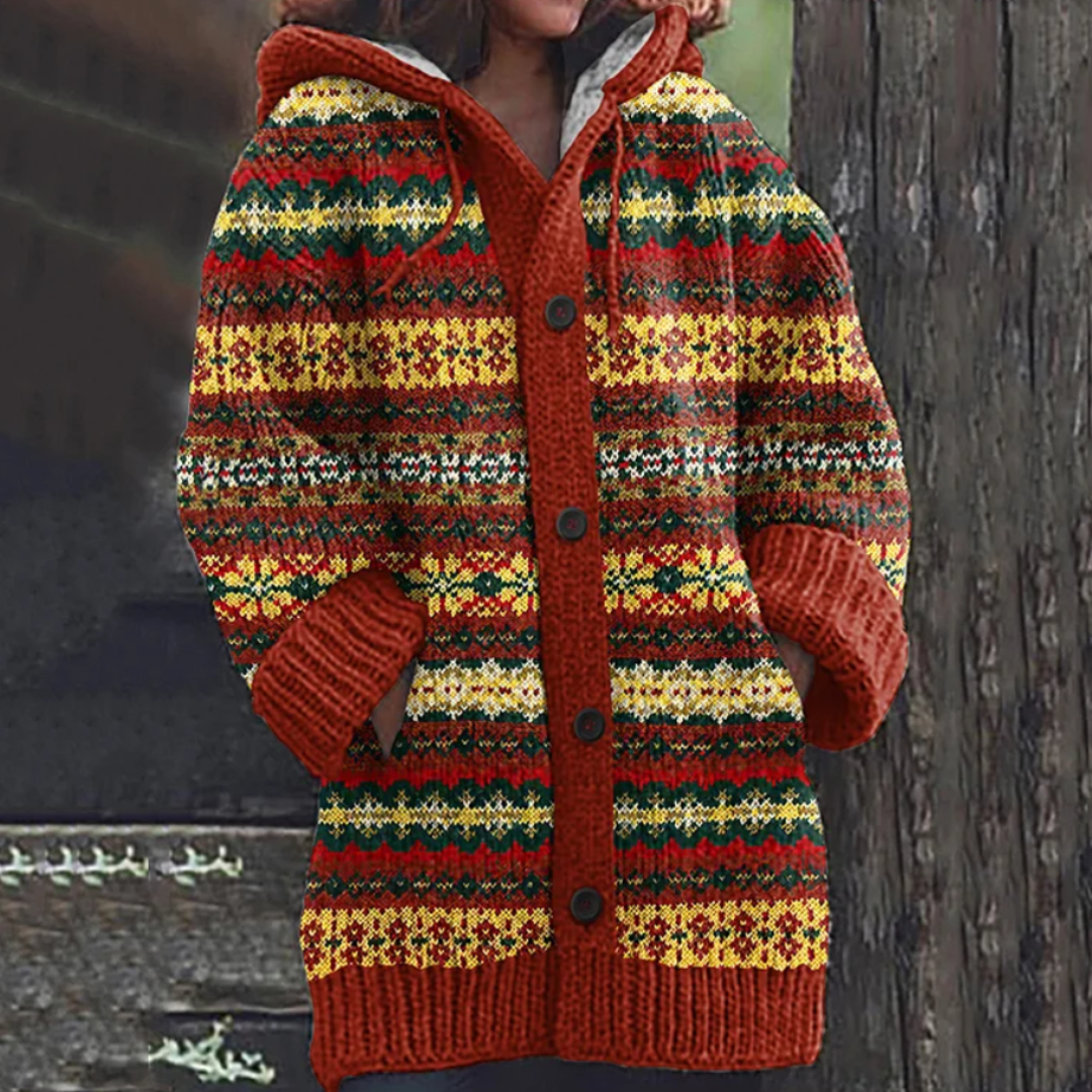 Beverly | Fair Isle Hooded Chunky Knit Cardigan