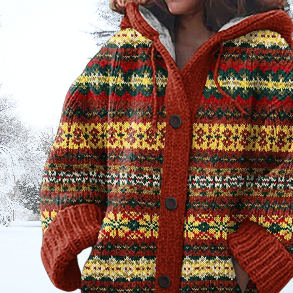 Beverly | Fair Isle Hooded Chunky Knit Cardigan