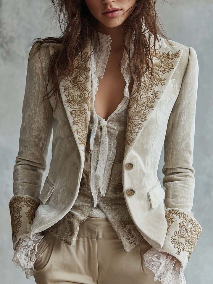 Beverly | Graceful Floral Embroidered Long Sleeve Blazer