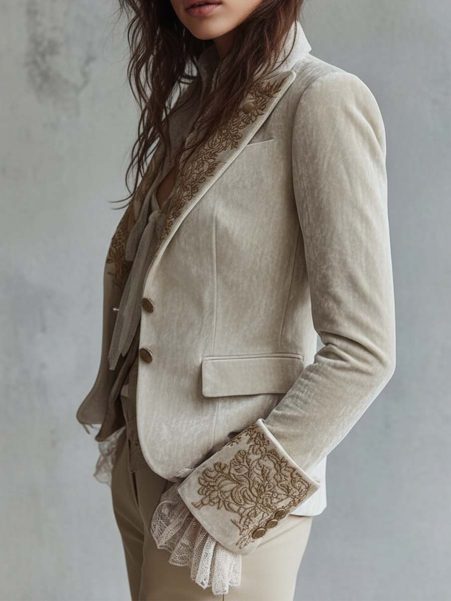 Beverly | Graceful Floral Embroidered Long Sleeve Blazer