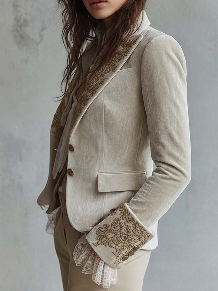 Beverly | Graceful Floral Embroidered Long Sleeve Blazer