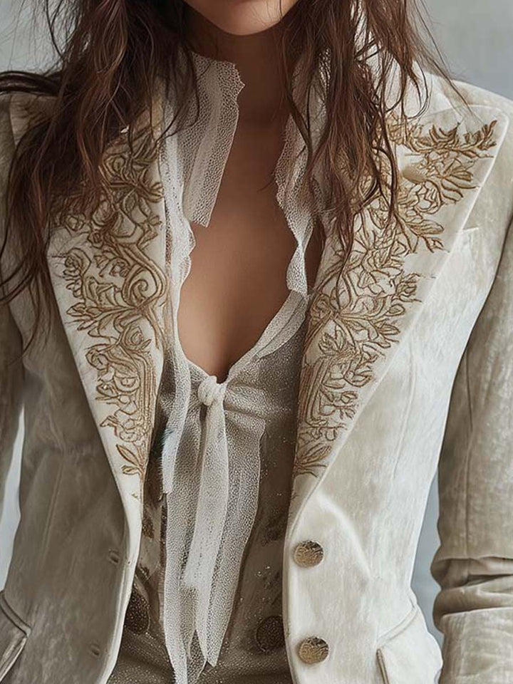 Beverly | Graceful Floral Embroidered Long Sleeve Blazer