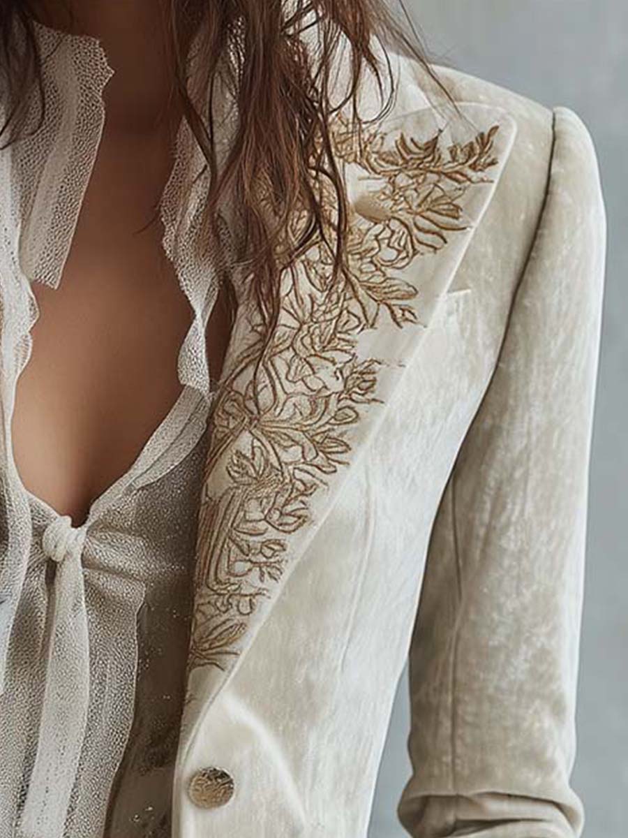Beverly | Graceful Floral Embroidered Long Sleeve Blazer