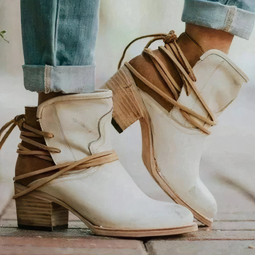 Beverly | Lace-Up Western Block Heel Ankle Boots