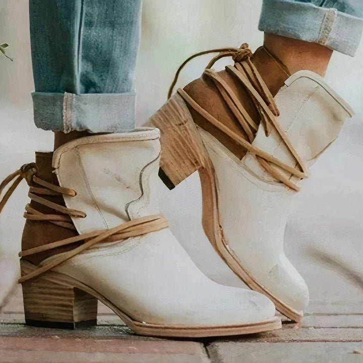 Beverly | Lace-Up Western Block Heel Ankle Boots