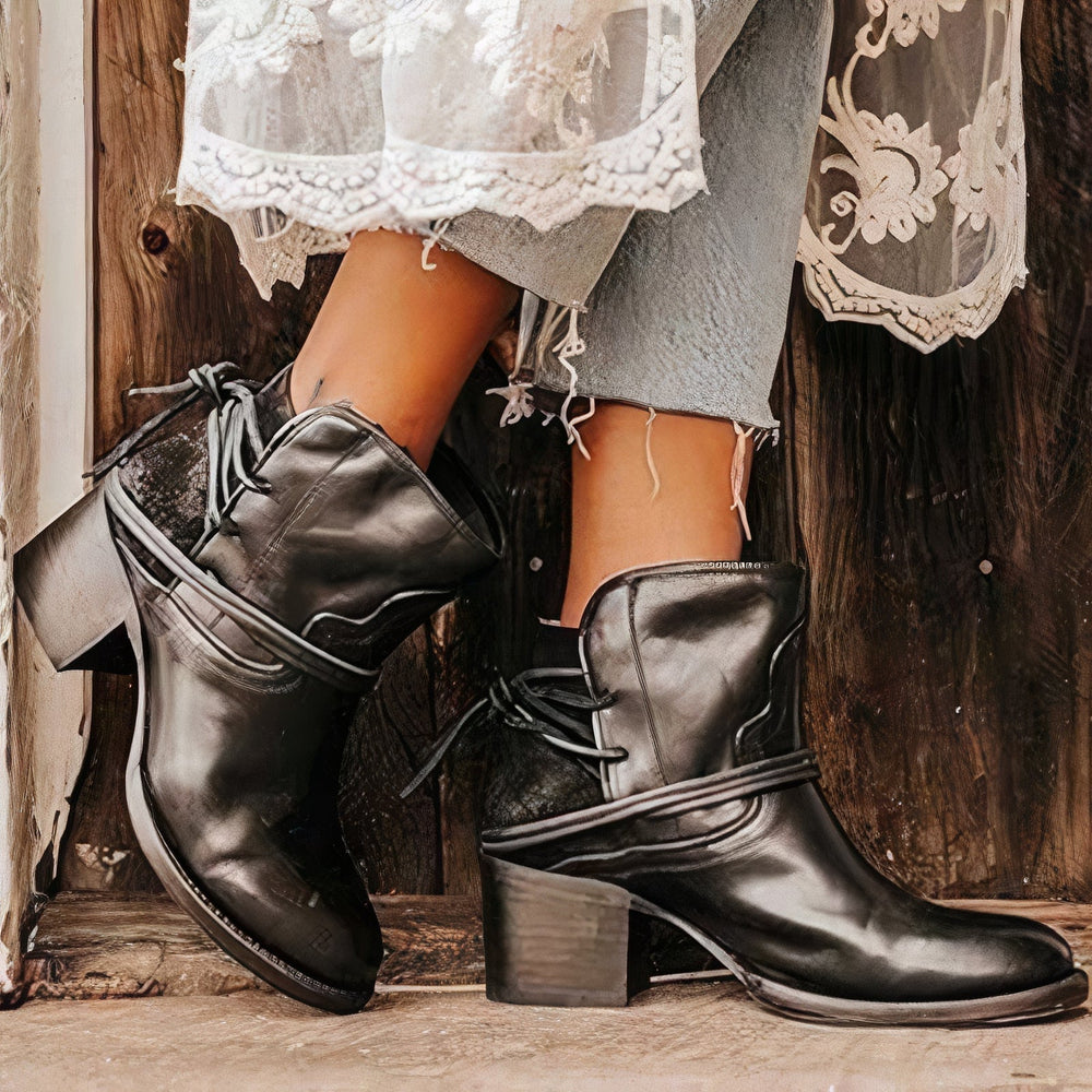 Beverly | Lace-Up Western Block Heel Ankle Boots