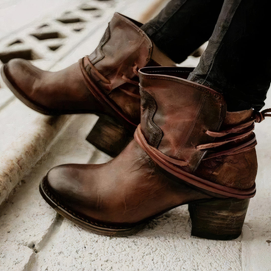Beverly | Lace-Up Western Block Heel Ankle Boots
