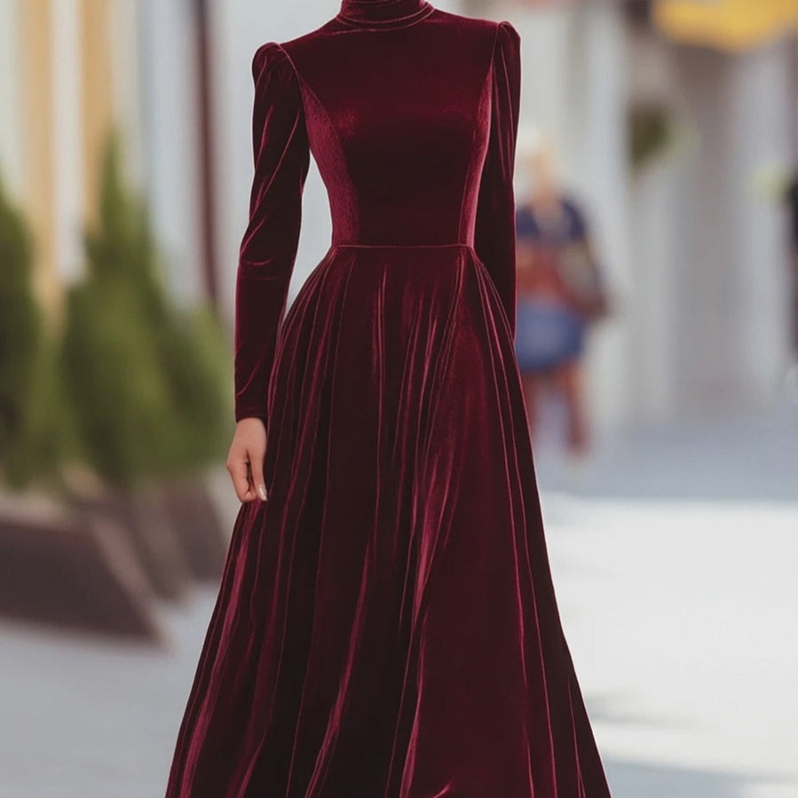 Beverly | Stylish Plush Puff Sleeve Winter Wedding Guest Maxi Dress