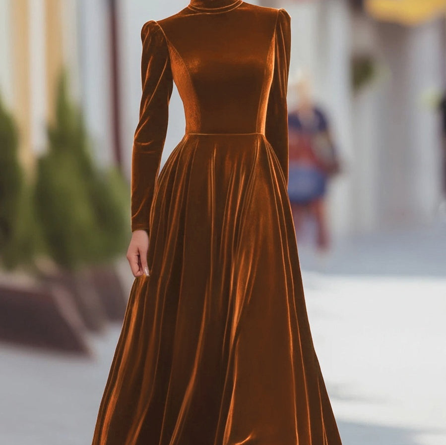 Beverly | Stylish Plush Puff Sleeve Winter Wedding Guest Maxi Dress