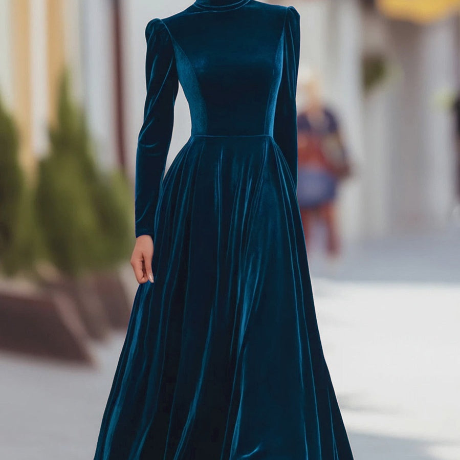 Beverly | Stylish Plush Puff Sleeve Winter Wedding Guest Maxi Dress