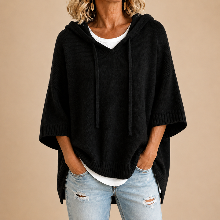 Brenda | Oversized Hooded Poncho Knit Sweater