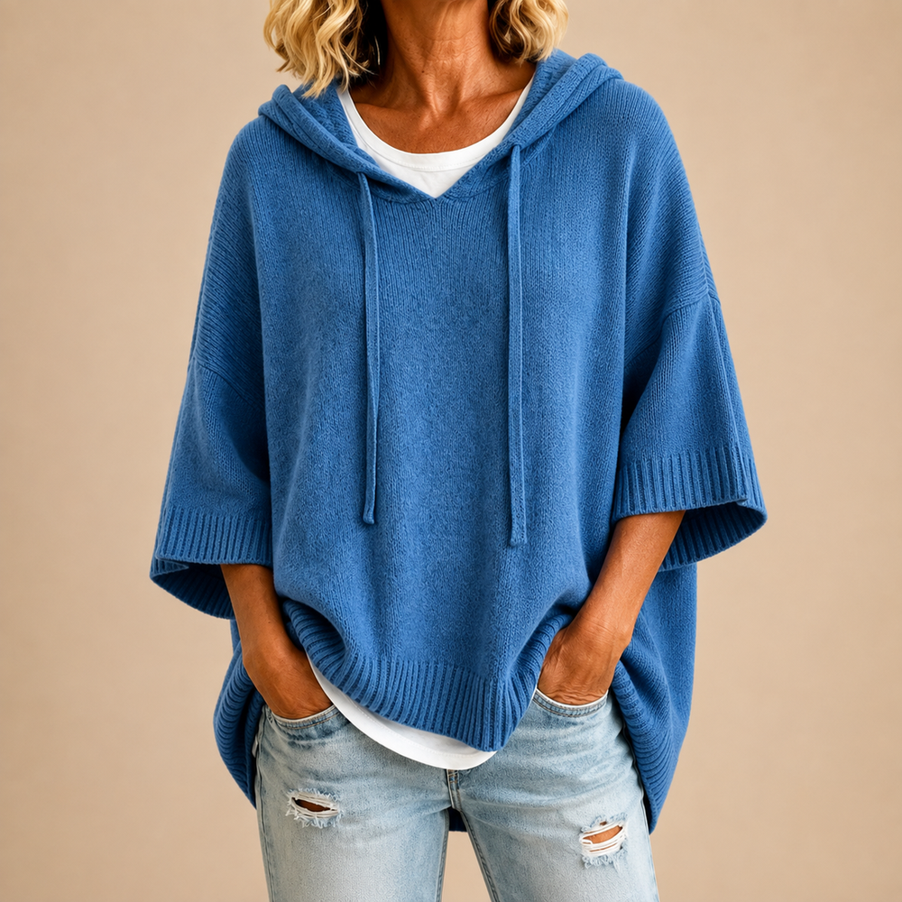 Brenda | Oversized Hooded Poncho Knit Sweater