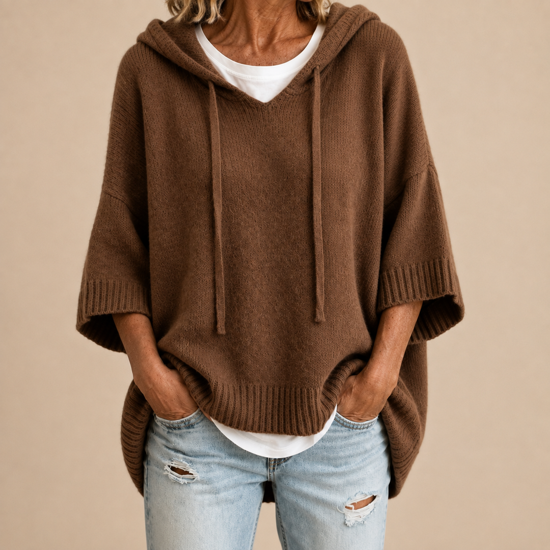 Brenda | Oversized Hooded Poncho Knit Sweater