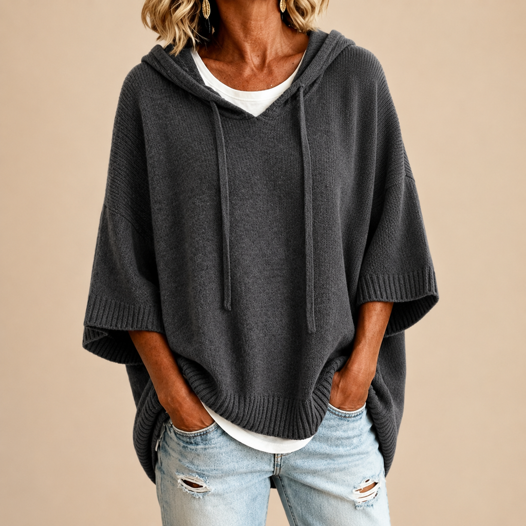 Brenda | Oversized Hooded Poncho Knit Sweater