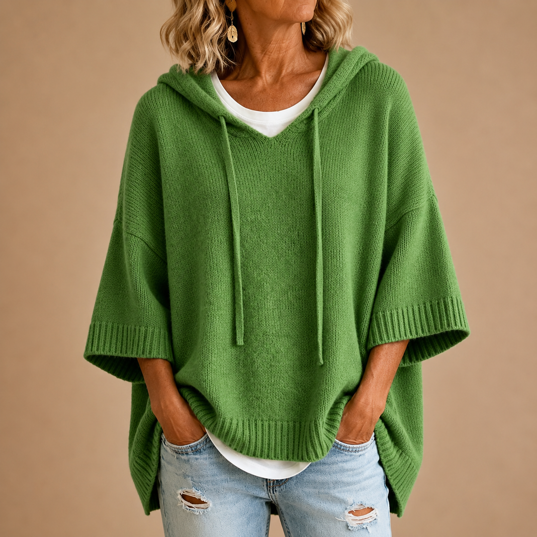 Brenda | Oversized Hooded Poncho Knit Sweater