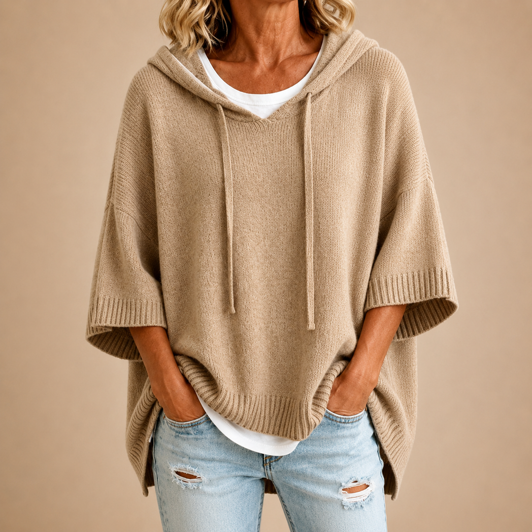 Brenda | Oversized Hooded Poncho Knit Sweater