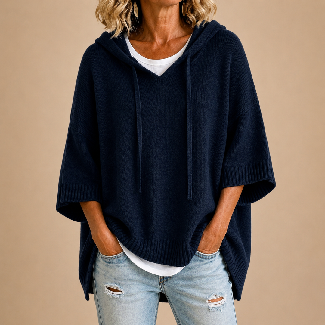 Brenda | Oversized Hooded Poncho Knit Sweater
