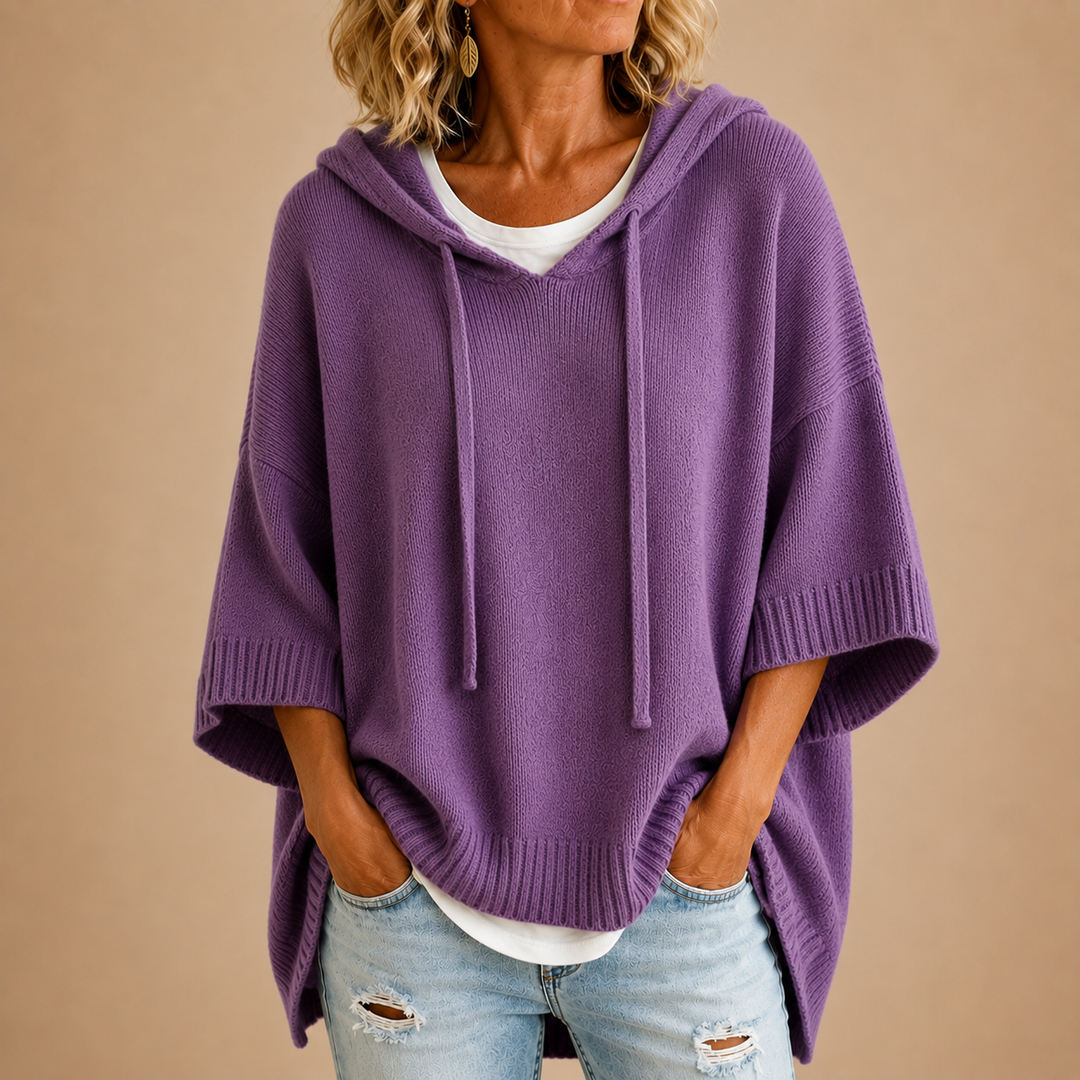 Brenda | Oversized Hooded Poncho Knit Sweater