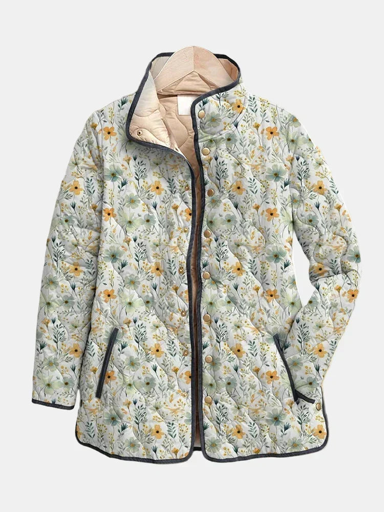 Brenda | Relaxed Floral Print Stand Collar Quilted Jacket