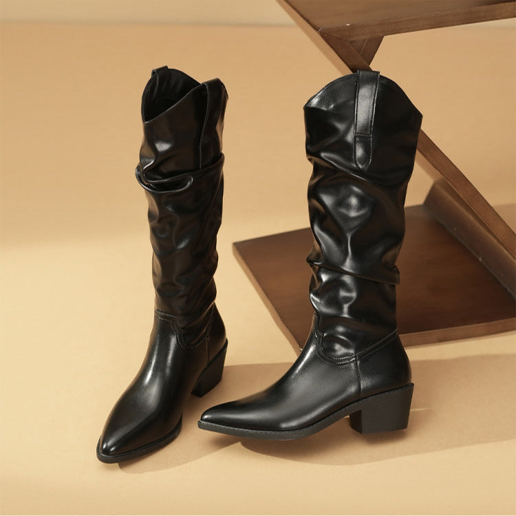 Brenda | Stylish Slouch Knee High Boots with Block Heel