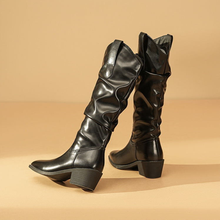 Brenda | Stylish Slouch Knee High Boots with Block Heel