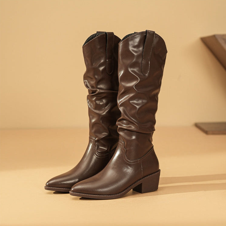 Brenda | Stylish Slouch Knee High Boots with Block Heel