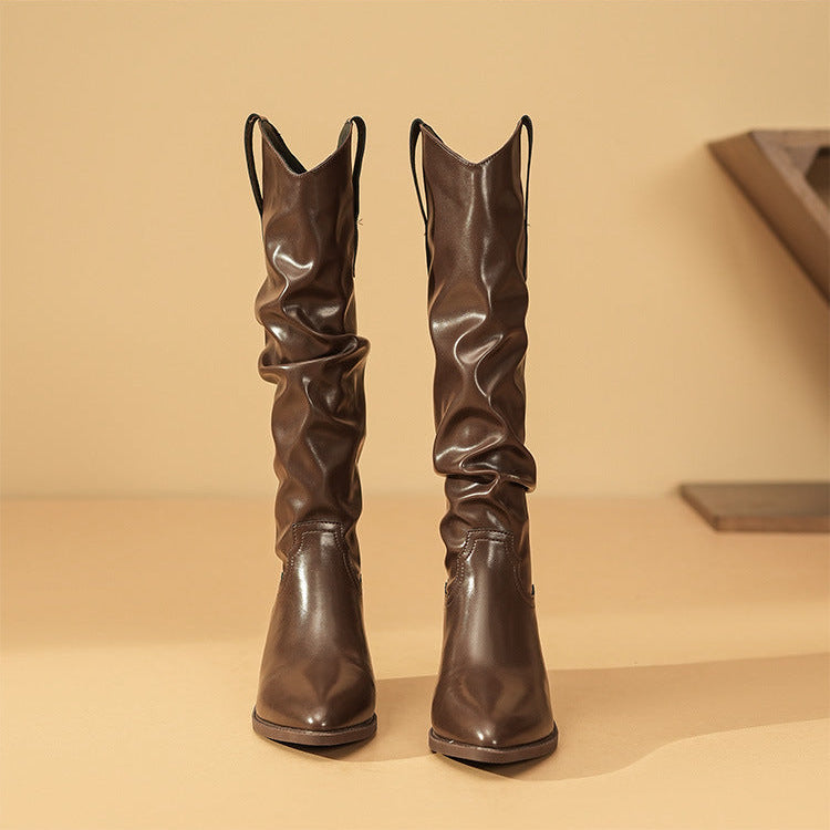 Brenda | Stylish Slouch Knee High Boots with Block Heel