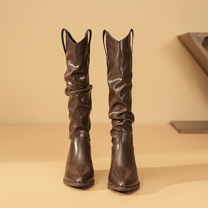 Brenda | Stylish Slouch Knee High Boots with Block Heel