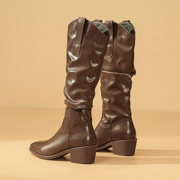 Brenda | Stylish Slouch Knee High Boots with Block Heel